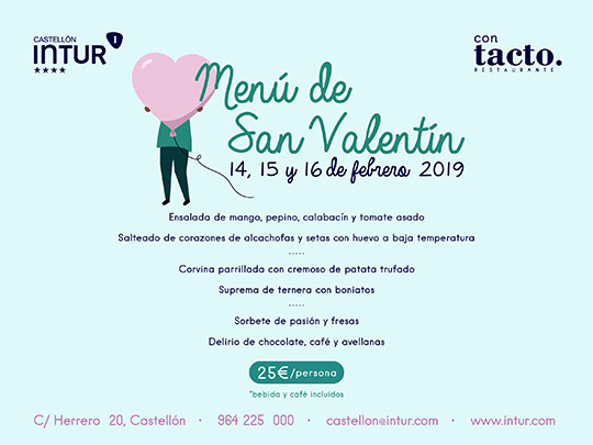 Menú de San Valentín en el restaurante ConTacto del Hotel Intur Castelló