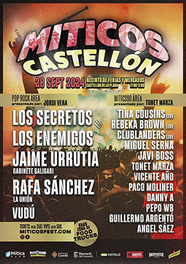 Festival Míticos Castellón, fiesta pop-rock de los 80 y 90, el 28 de septiembre